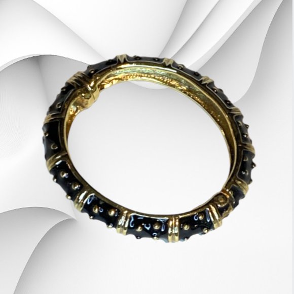 Cuff Bracelet with Snap Clasp, Black and Gold - Picture 2 of 7